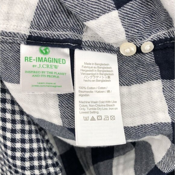 J.Crew Mens Slim Double-Weave Button Up Shirt M Navy White Gingham Cotton Preppy - Picture 4 of 7